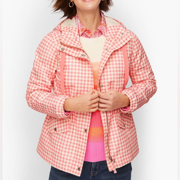Talbots Jackets & Blazers - Talbots Petite Sz Small Pink and White Gingham Preppy Water Resistant Jacket